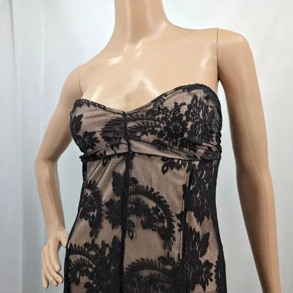 Vintage y2k Newport News Strapless Gown Black Lace Dress Prom Whimsygoth Size 8 - Picture 11 of 12